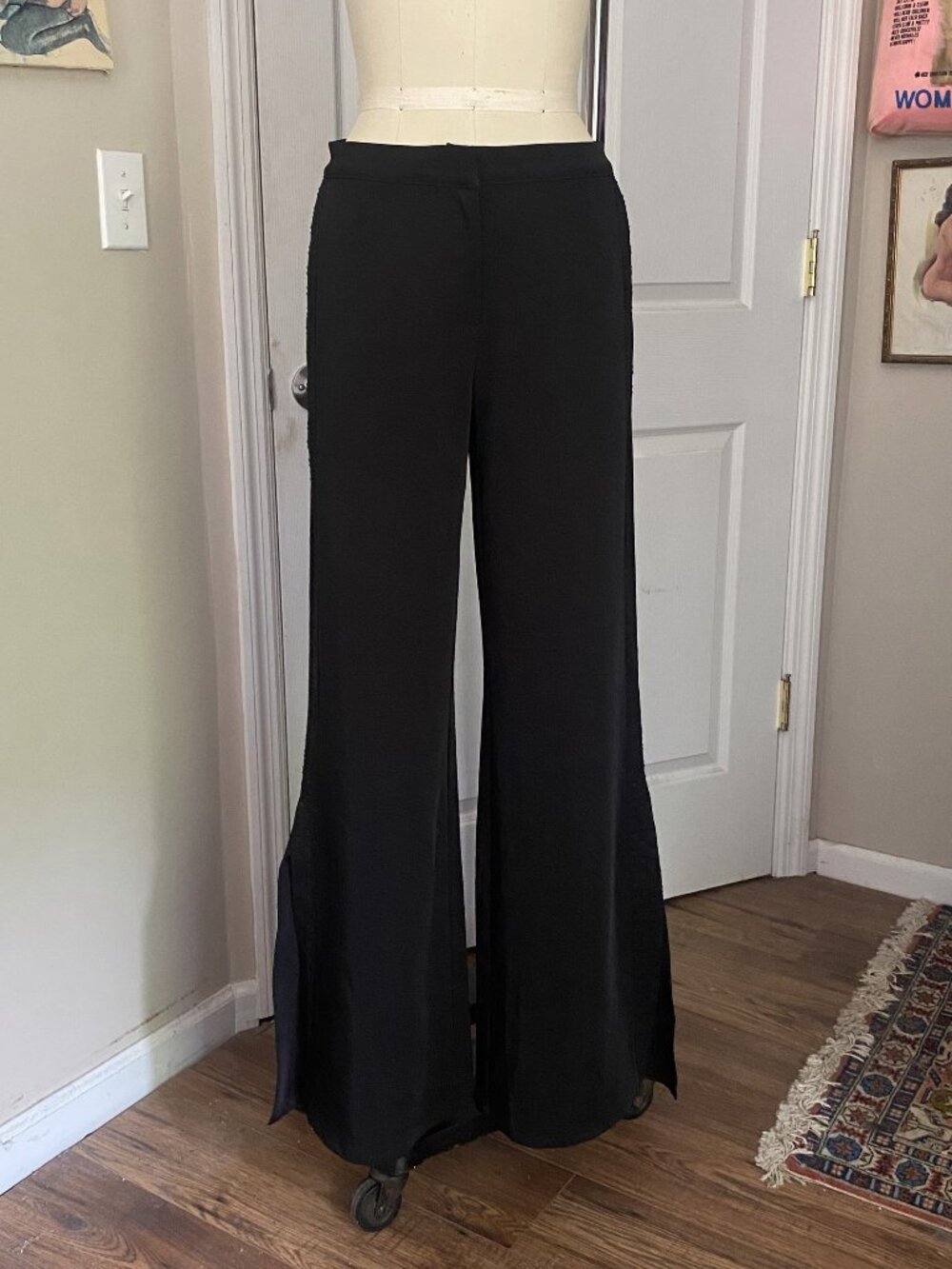DARK PINK Black Flat Front Mid-Rise Side Trim Chino flare leg Pants *X-SMALL*